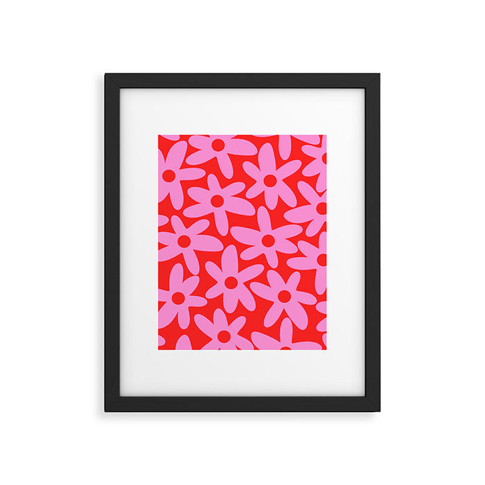 Daisy Time Floral Pattern in Preppy Pink and Red Framed Art Print Gallery Image 1