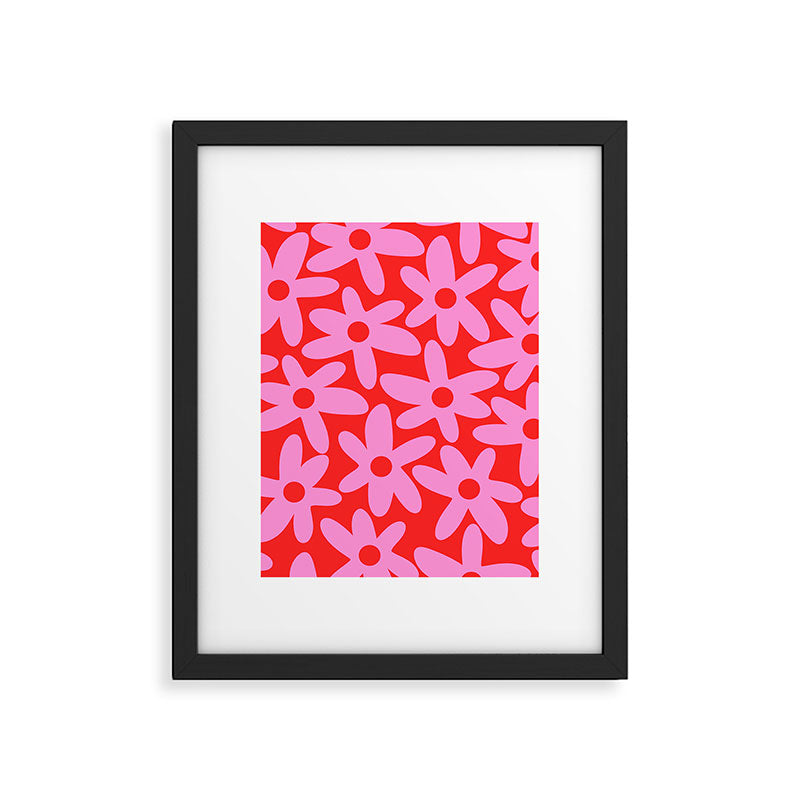 Daisy Time Floral Pattern in Preppy Pink and Red Framed Art Print Gallery Image 6