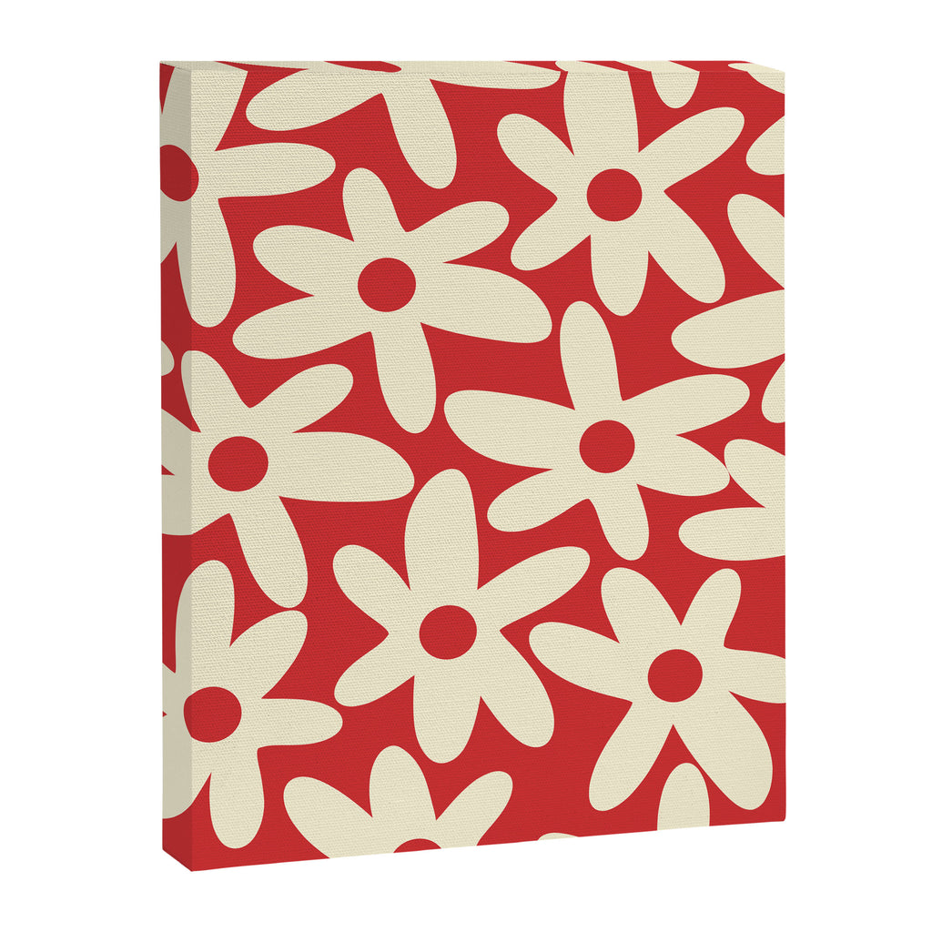 Daisy Time Floral Pattern in Retro Christmas Red and Cream Canvas Print Gallery Image 8