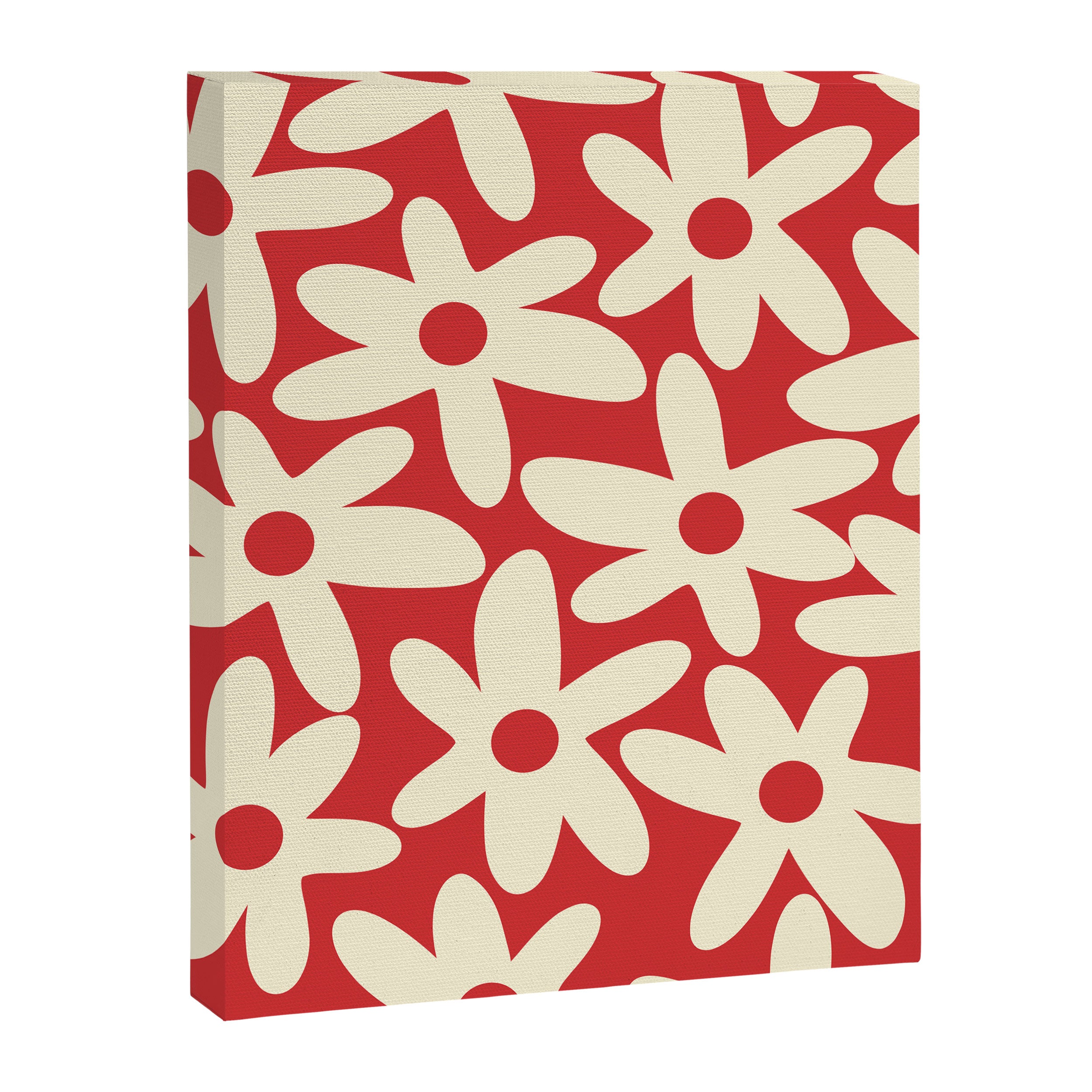 Daisy Time Floral Pattern in Retro Christmas Red and Cream Canvas Print Gallery Image 8