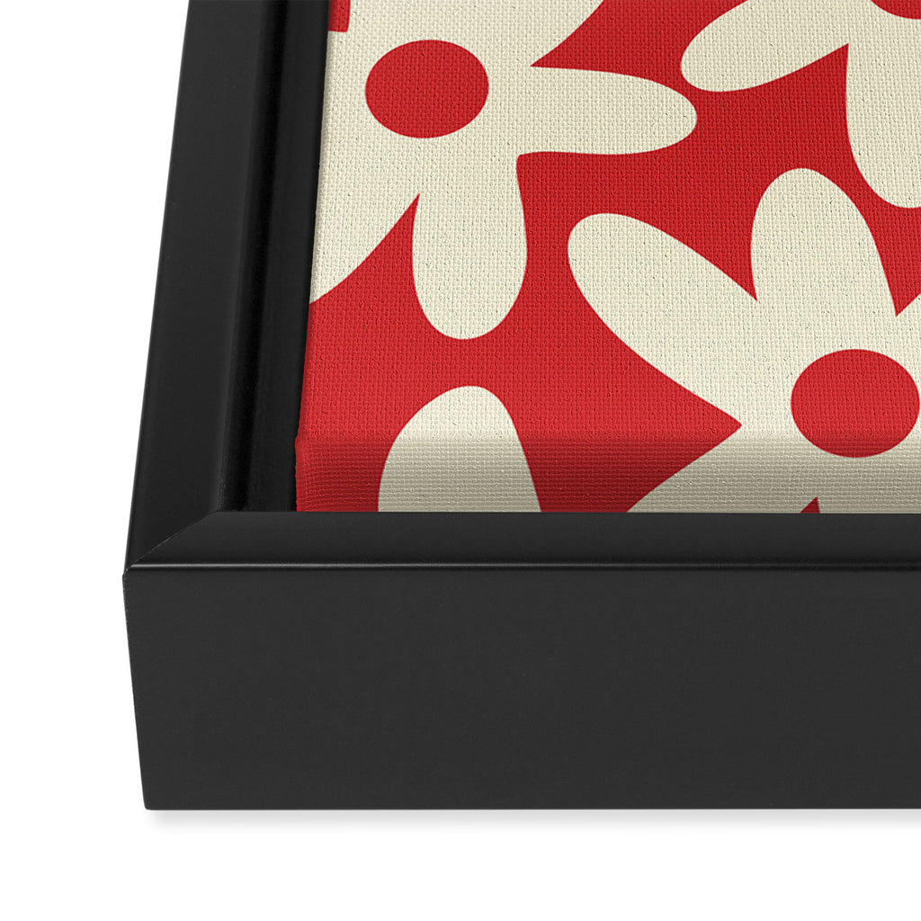 Daisy Time Floral Pattern in Retro Christmas Red and Cream Framed Canvas Print Gallery Image 3