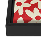 Daisy Time Floral Pattern in Retro Christmas Red and Cream Framed Canvas Print Gallery Image 3
