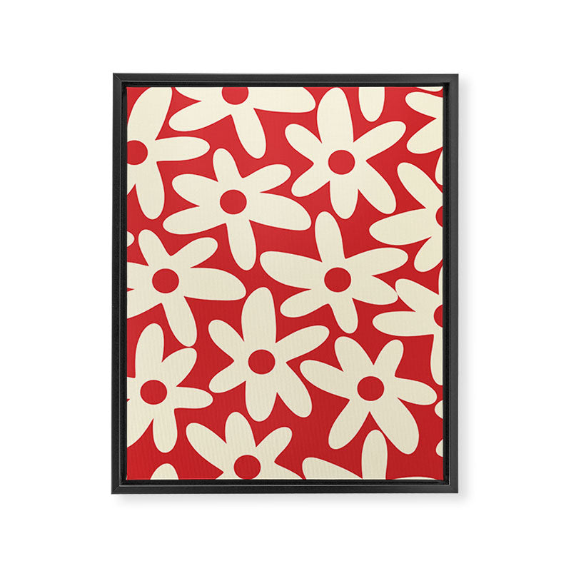 Daisy Time Floral Pattern in Retro Christmas Red and Cream Framed Canvas Print Gallery Image 8