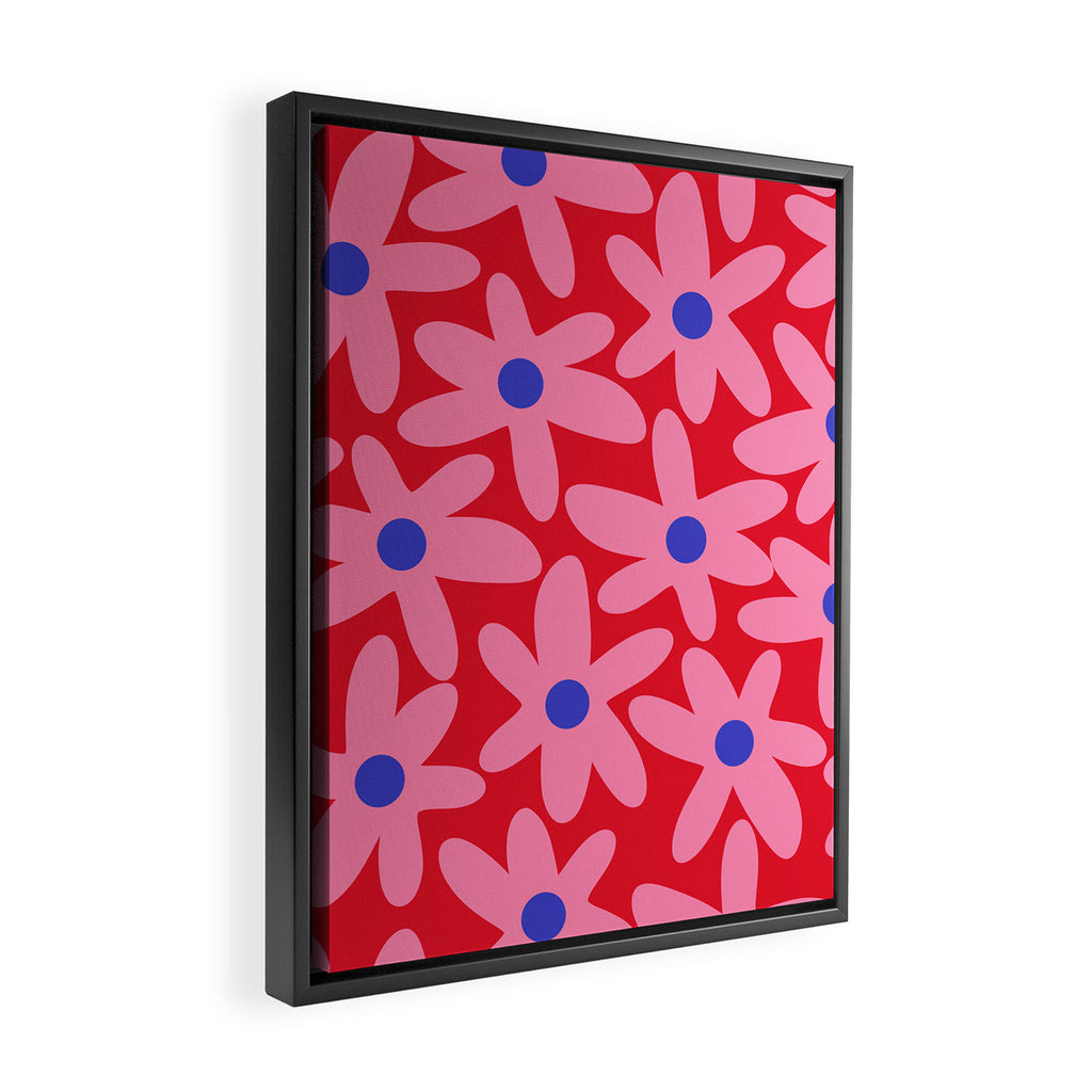 Daisy Time Floral Pattern Magenta Fuchsia Pink Blue Framed Canvas Print Gallery Image 2