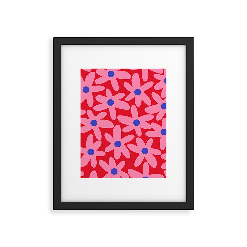 Daisy Time Floral Pattern Magenta Fuchsia Pink Blue Framed Art Print Gallery Image 6