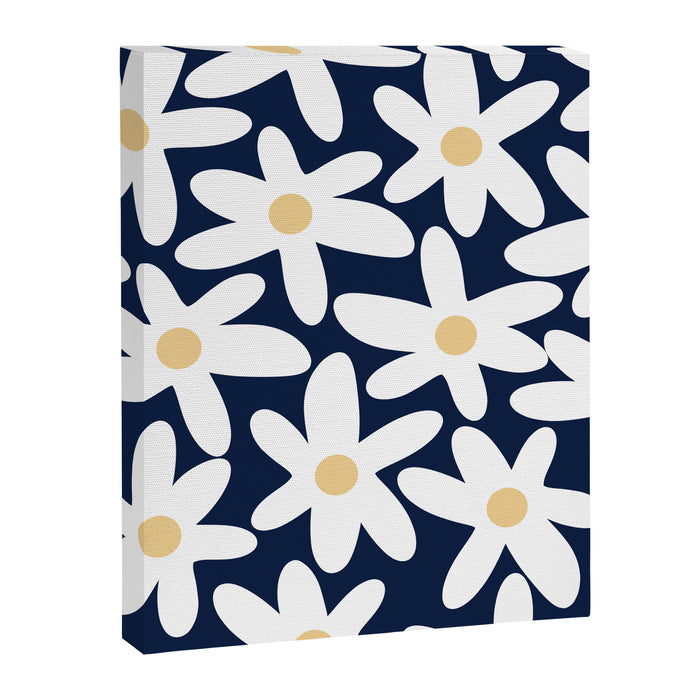 Daisy Time Floral Pattern Navy Blue White Yellow-Beige  Canvas Print Gallery Image 1