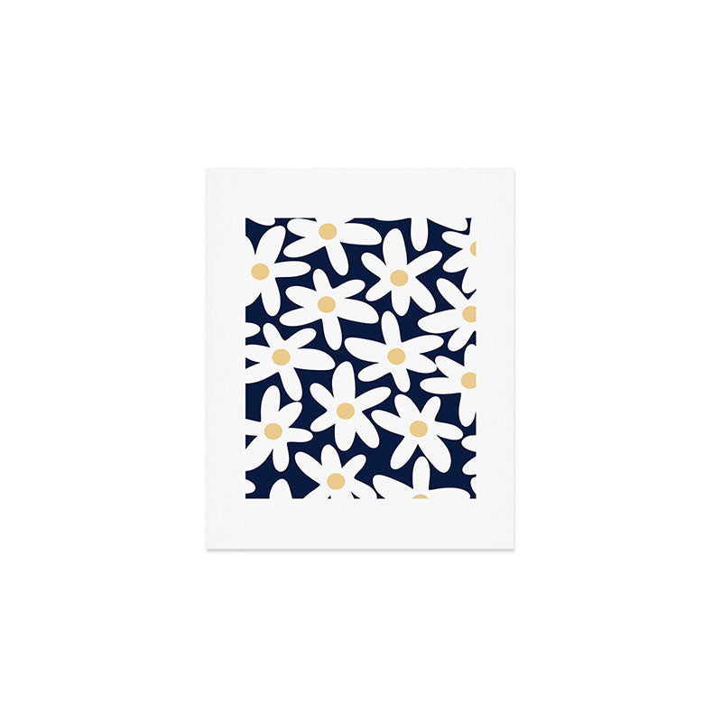 Daisy Time Floral Pattern Navy Blue White Yellow-Beige  Art Print Gallery Image 1