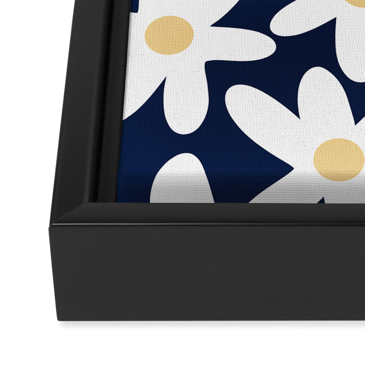 Daisy Time Floral Pattern Navy Blue White Yellow-Beige  Framed Canvas Print Gallery Image 3