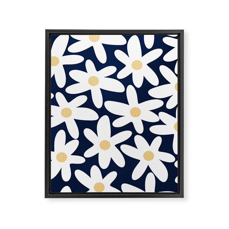 Daisy Time Floral Pattern Navy Blue White Yellow-Beige  Framed Canvas Print Gallery Image 8