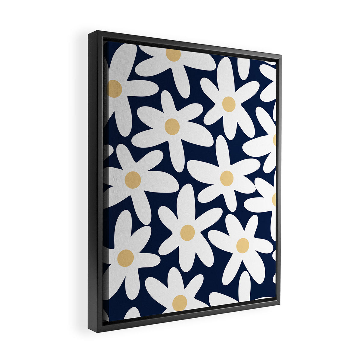 Daisy Time Floral Pattern Navy Blue White Yellow-Beige  Framed Canvas Print Gallery Image 2