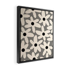 Daisy Time Retro Floral Checks and Dots Pattern in Black and Almond Cream Framed Canvas Print Gallery Image 2
