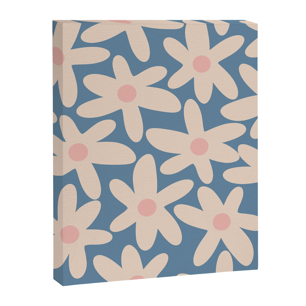 Daisy Time Retro Floral Pattern in Medium Blue and Pale Blush Canvas Print Gallery Image 8