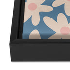 Daisy Time Retro Floral Pattern in Medium Blue and Pale Blush Framed Canvas Print Gallery Image 3