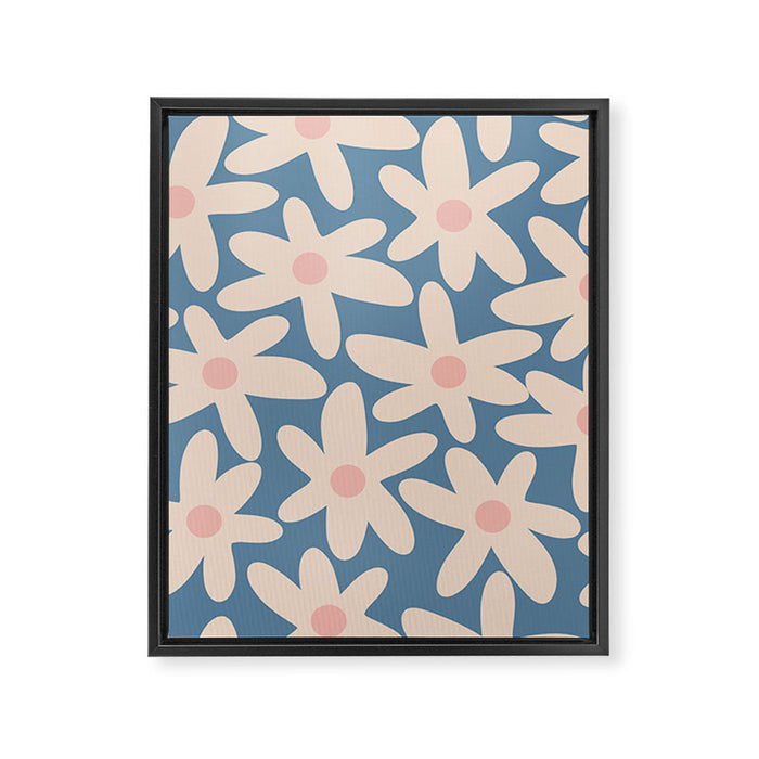 Daisy Time Retro Floral Pattern in Medium Blue and Pale Blush Framed Canvas Print Gallery Image 1