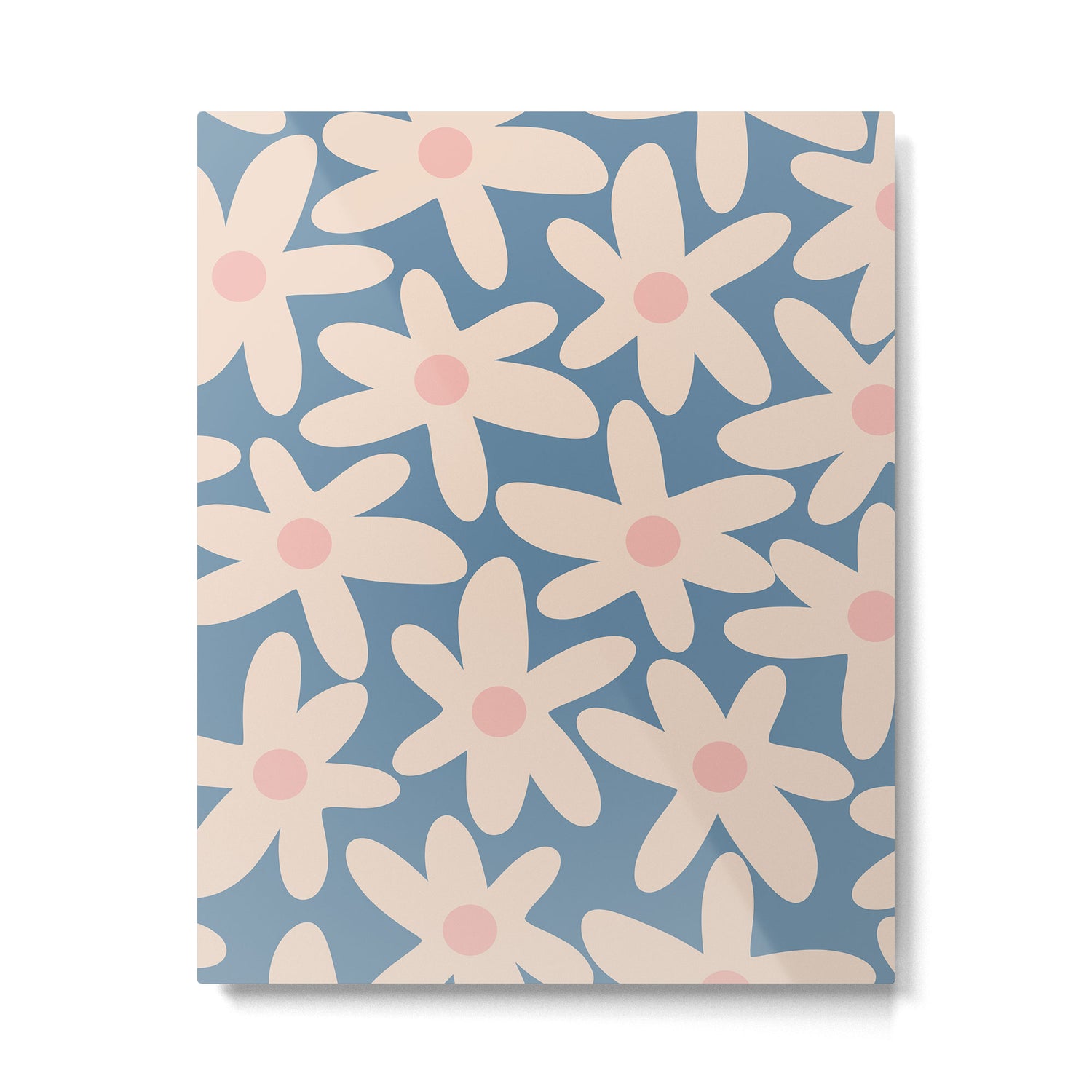 Daisy Time Retro Floral Pattern in Medium Blue and Pale Blush Metal Print Gallery Image 6