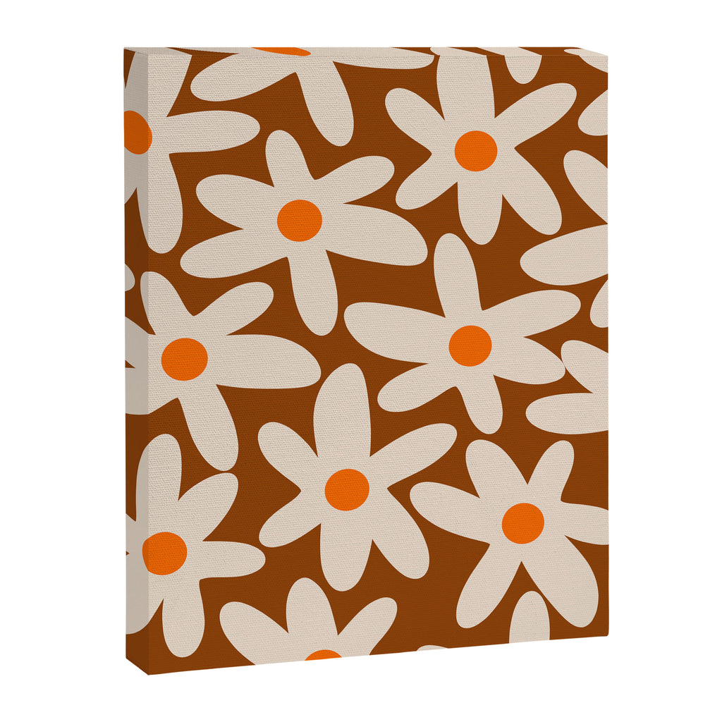 Daisy Time Retro Floral Pattern Brown Orange Beige Canvas Print Gallery Image 8