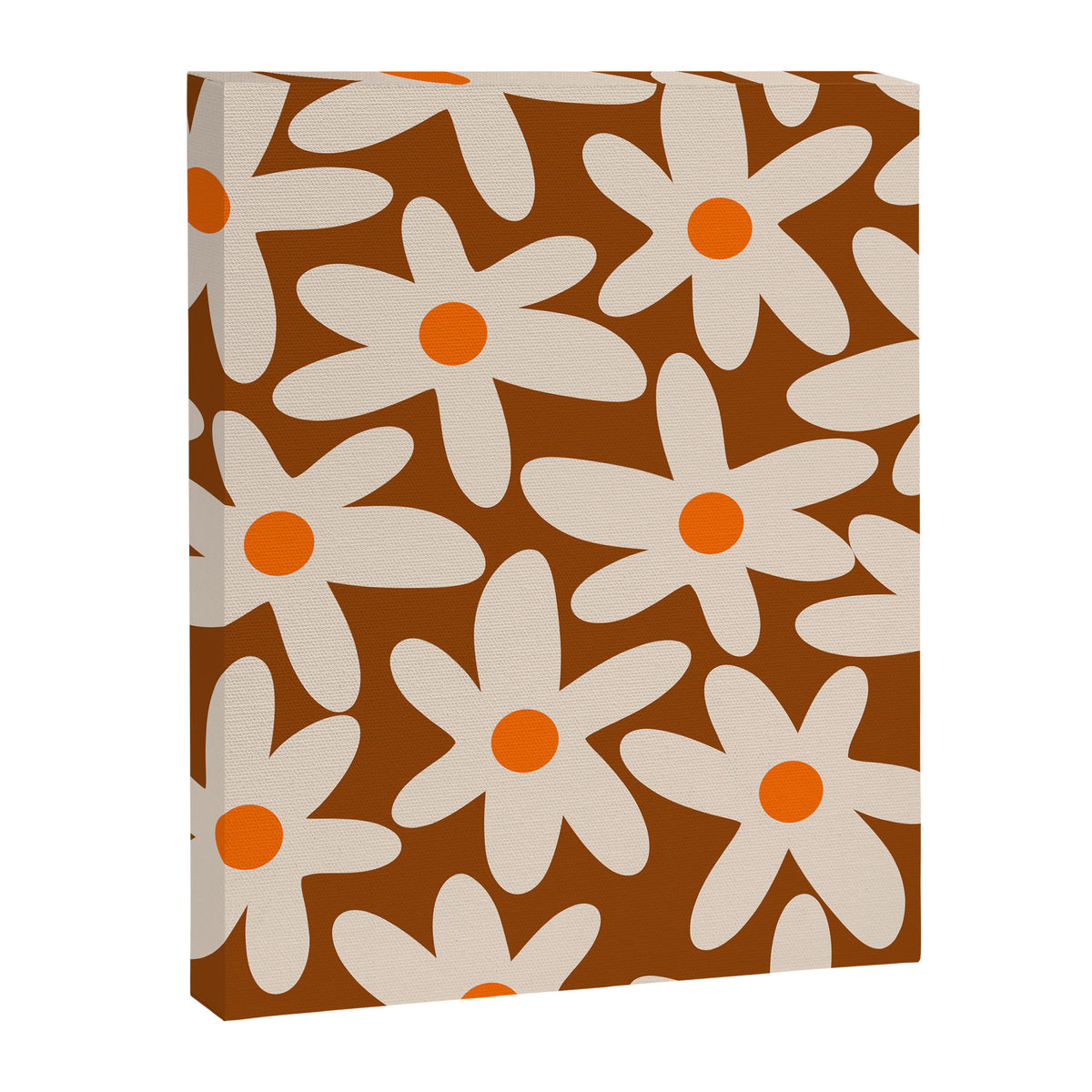 Daisy Time Retro Floral Pattern Brown Orange Beige Canvas Print Gallery Image 8