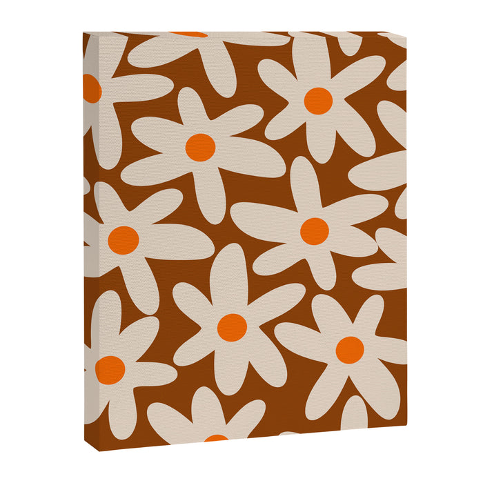 Daisy Time Retro Floral Pattern Brown Orange Beige Canvas Print Gallery Image 1