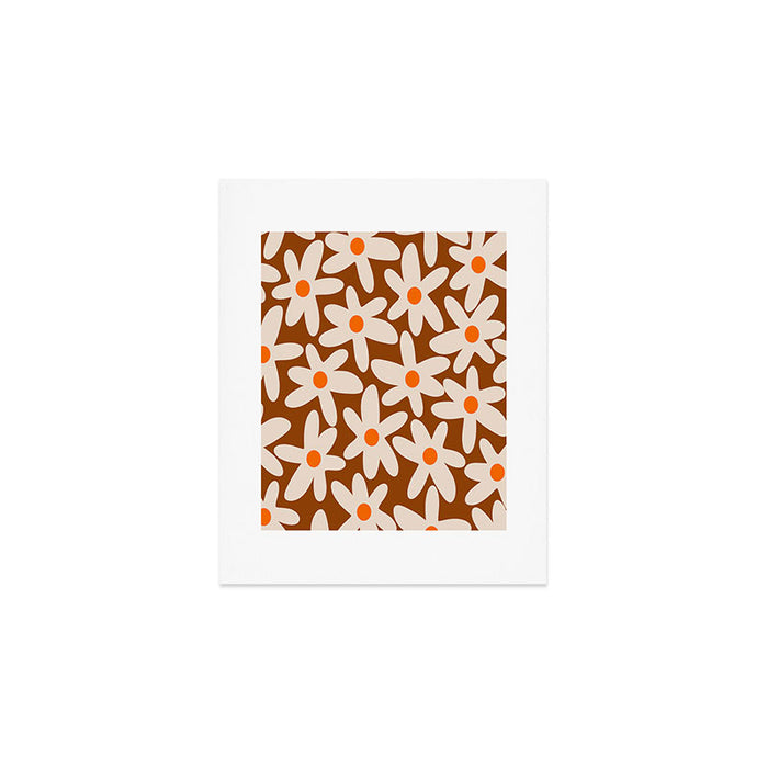 Daisy Time Retro Floral Pattern Brown Orange Beige Art Print Gallery Image 1