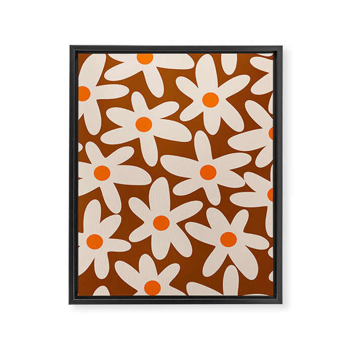 Daisy Time Retro Floral Pattern Brown Orange Beige Framed Canvas Print Gallery Image 1