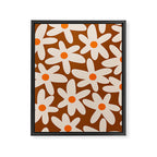 Daisy Time Retro Floral Pattern Brown Orange Beige Framed Canvas Print Gallery Image 8
