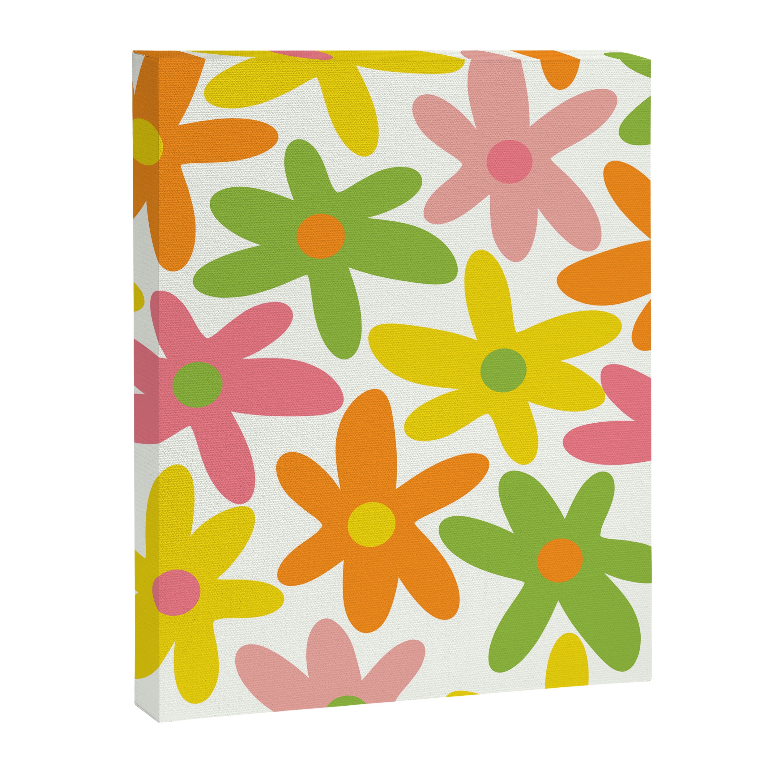Daisy Time Retro Floral Pattern Green Pink Orange Yellow Canvas Print Gallery Image 8