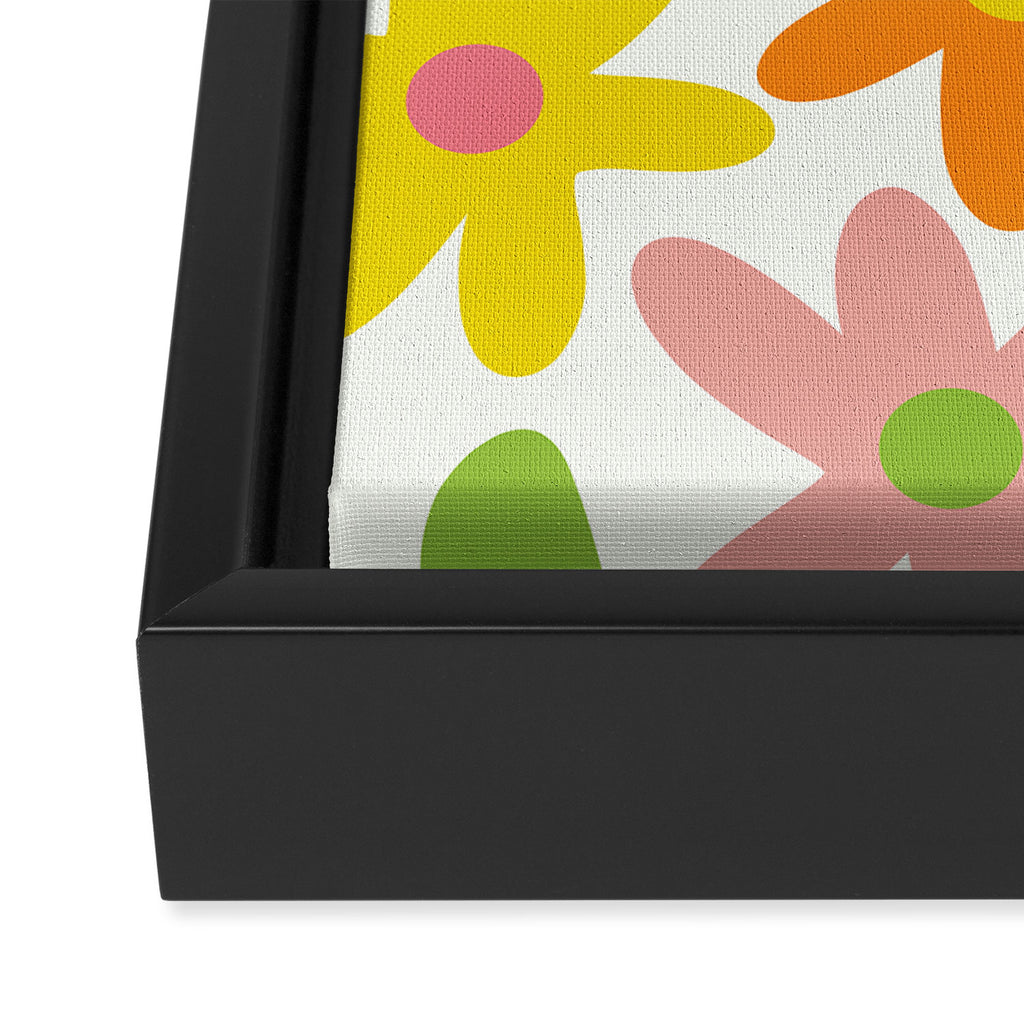 Daisy Time Retro Floral Pattern Green Pink Orange Yellow Framed Canvas Print Gallery Image 3