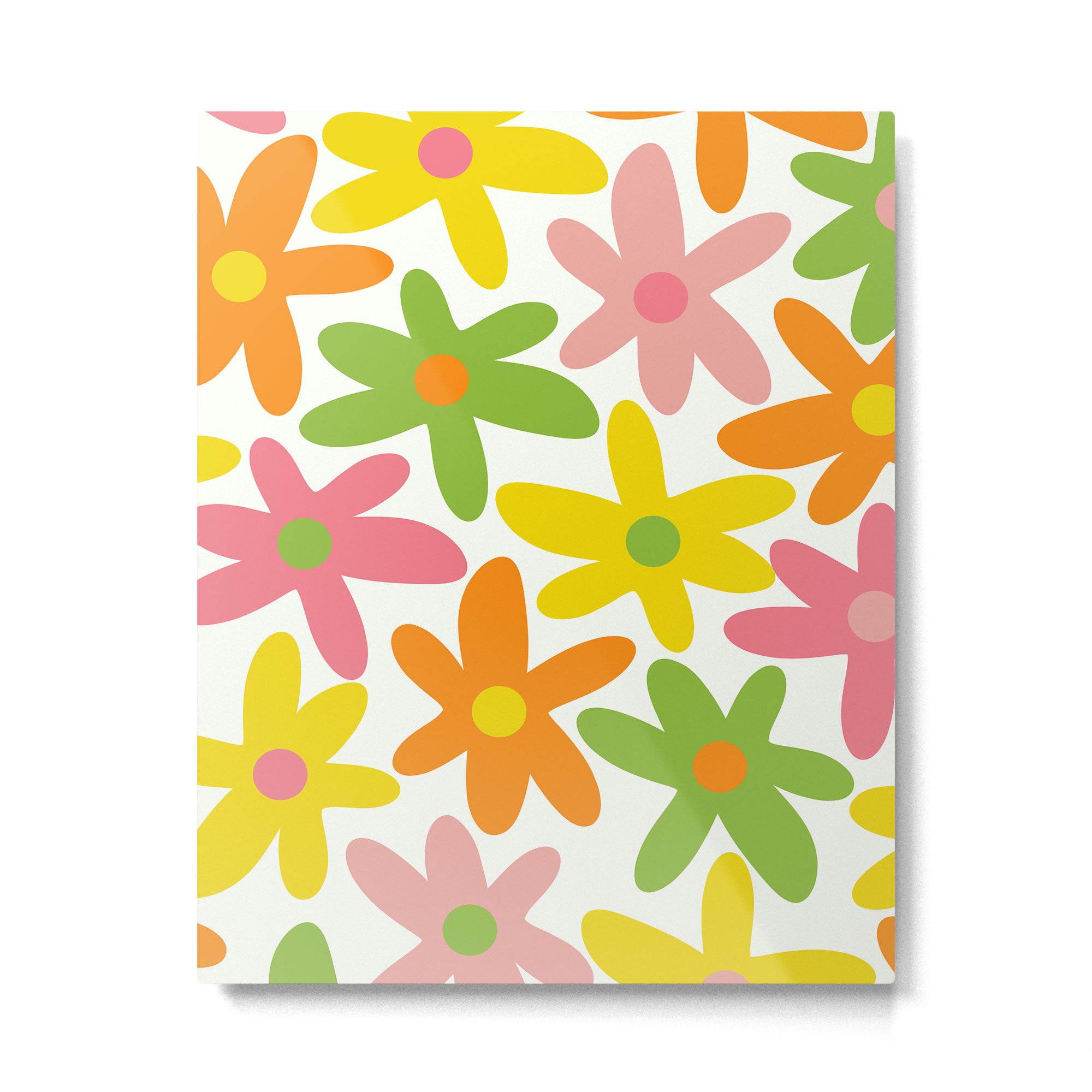 Daisy Time Retro Floral Pattern Green Pink Orange Yellow Metal Print Gallery Image 6
