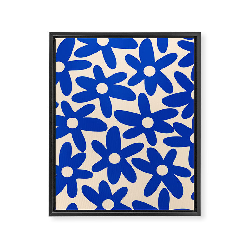Daisy Time Retro Floral Pattern in Bright Blue and Cream Framed Canvas Print Gallery Image 8