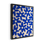 Daisy Time Retro Floral Pattern in Bright Blue and Cream Framed Canvas Print Gallery Image 2