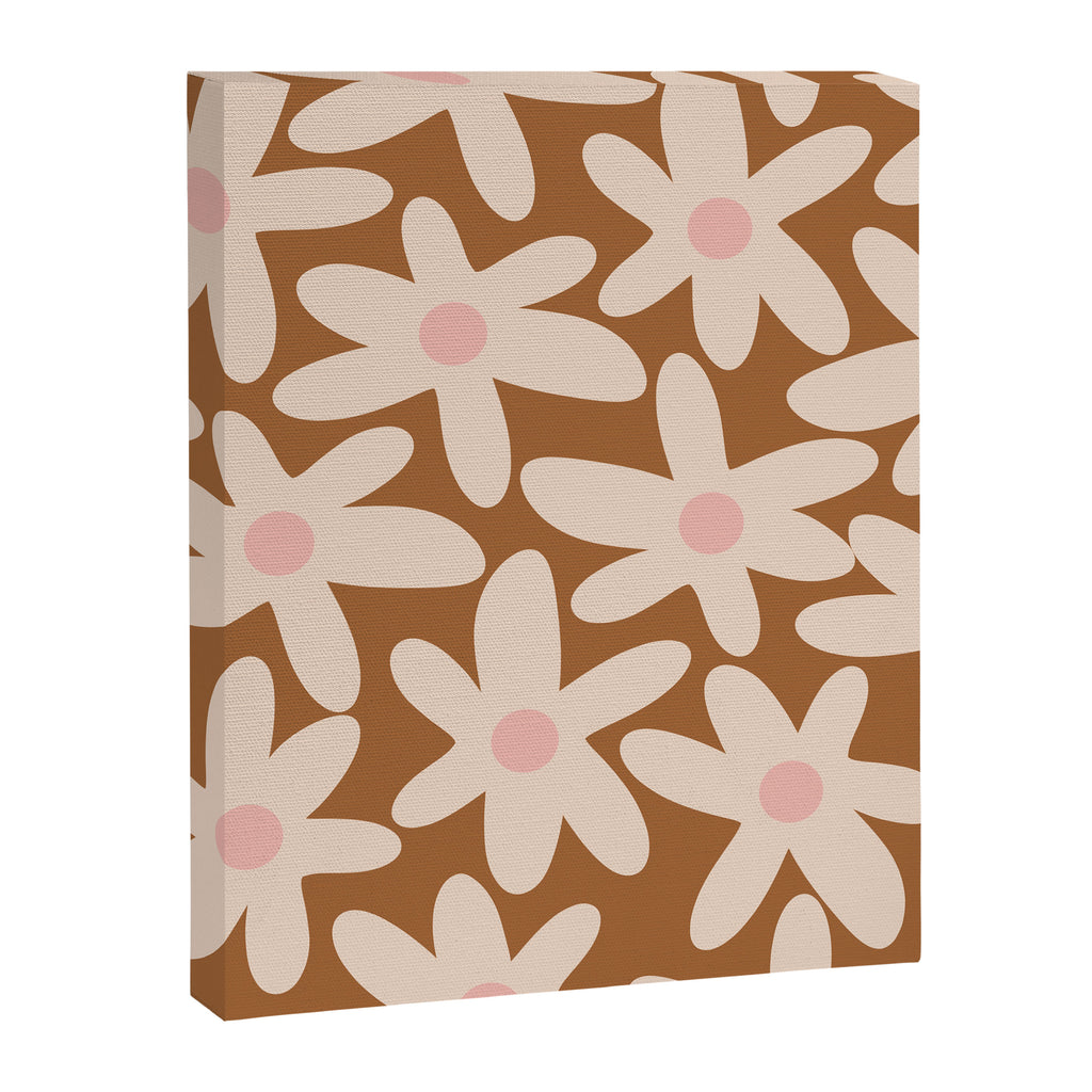 Daisy Time Retro Floral Pattern in Chocolate Brown and Blush Canvas Print Gallery Image 8