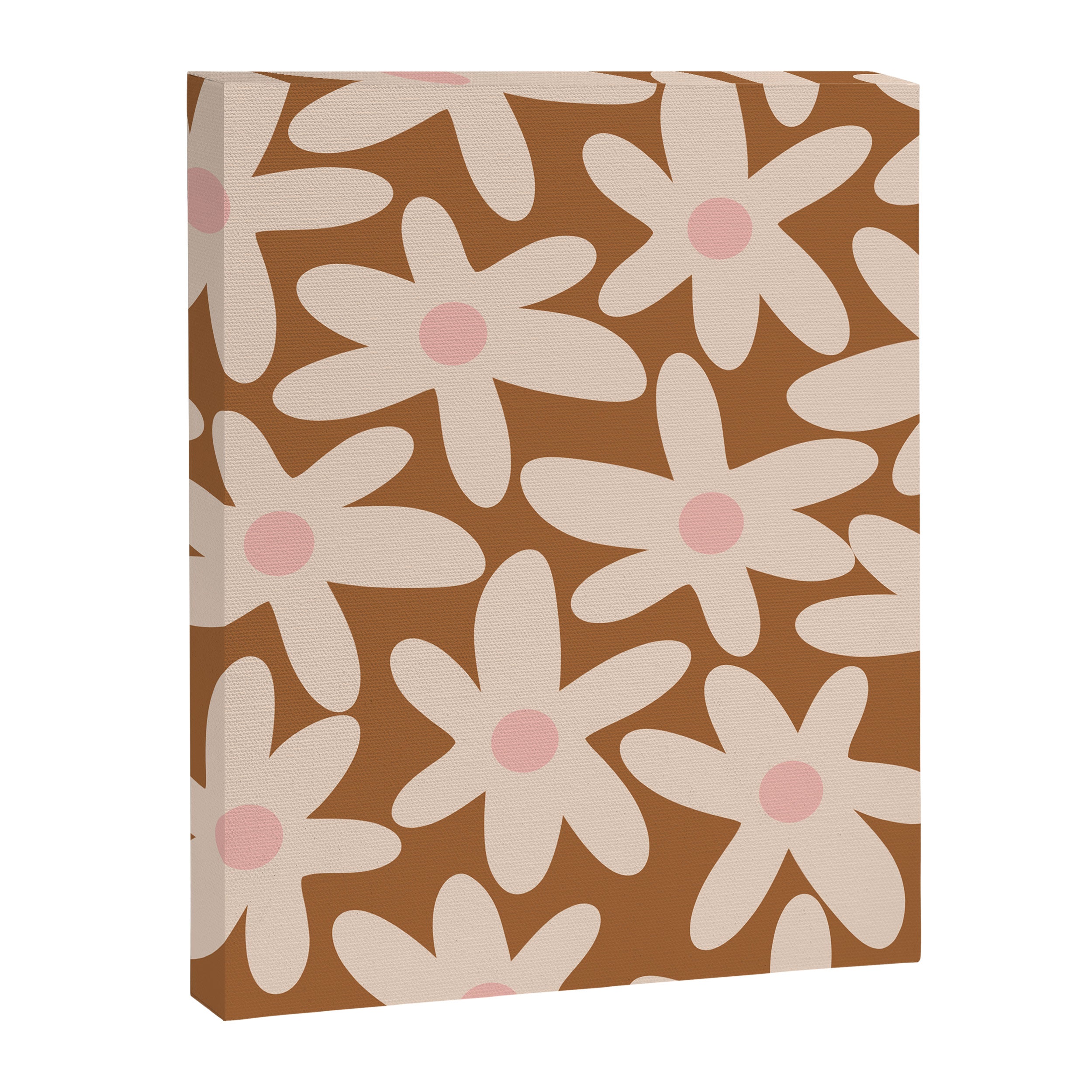 Daisy Time Retro Floral Pattern in Chocolate Brown and Blush Canvas Print Gallery Image 8