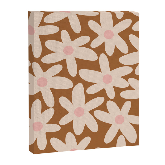 Daisy Time Retro Floral Pattern in Chocolate Brown and Blush Canvas Print Gallery Image 1