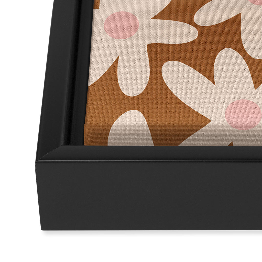 Daisy Time Retro Floral Pattern in Chocolate Brown and Blush Framed Canvas Print Gallery Image 3