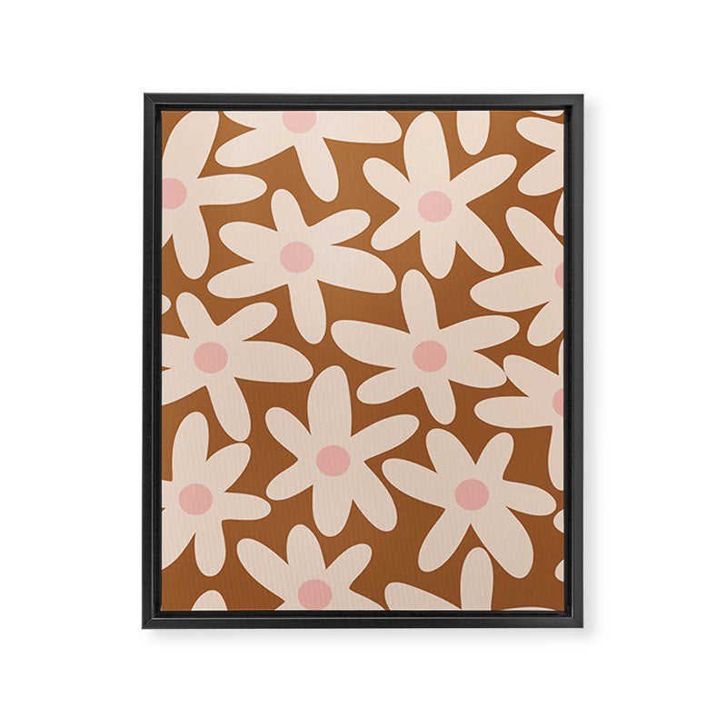 Daisy Time Retro Floral Pattern in Chocolate Brown and Blush Framed Canvas Print Gallery Image 8