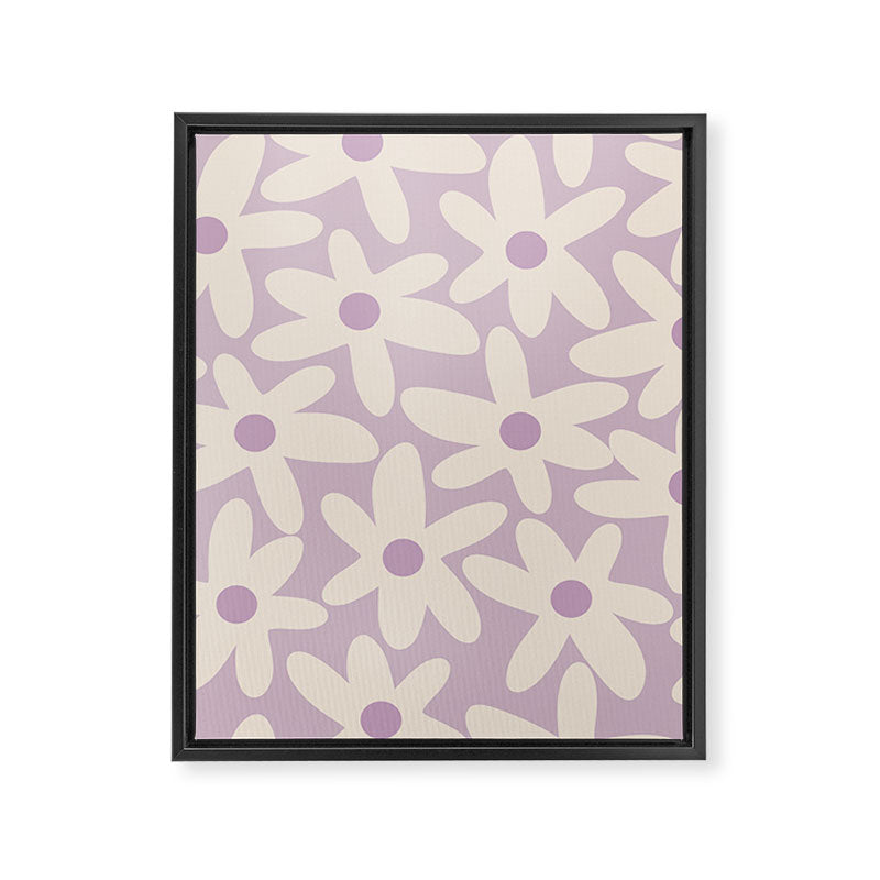 Daisy Time Retro Floral Pattern in Lavender Cream Framed Canvas Print Gallery Image 8