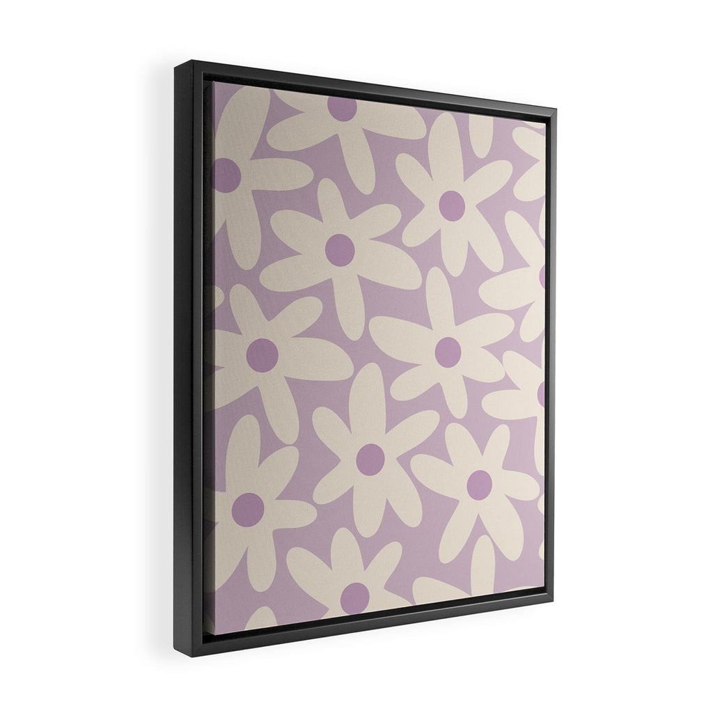 Daisy Time Retro Floral Pattern in Lavender Cream Framed Canvas Print Gallery Image 2