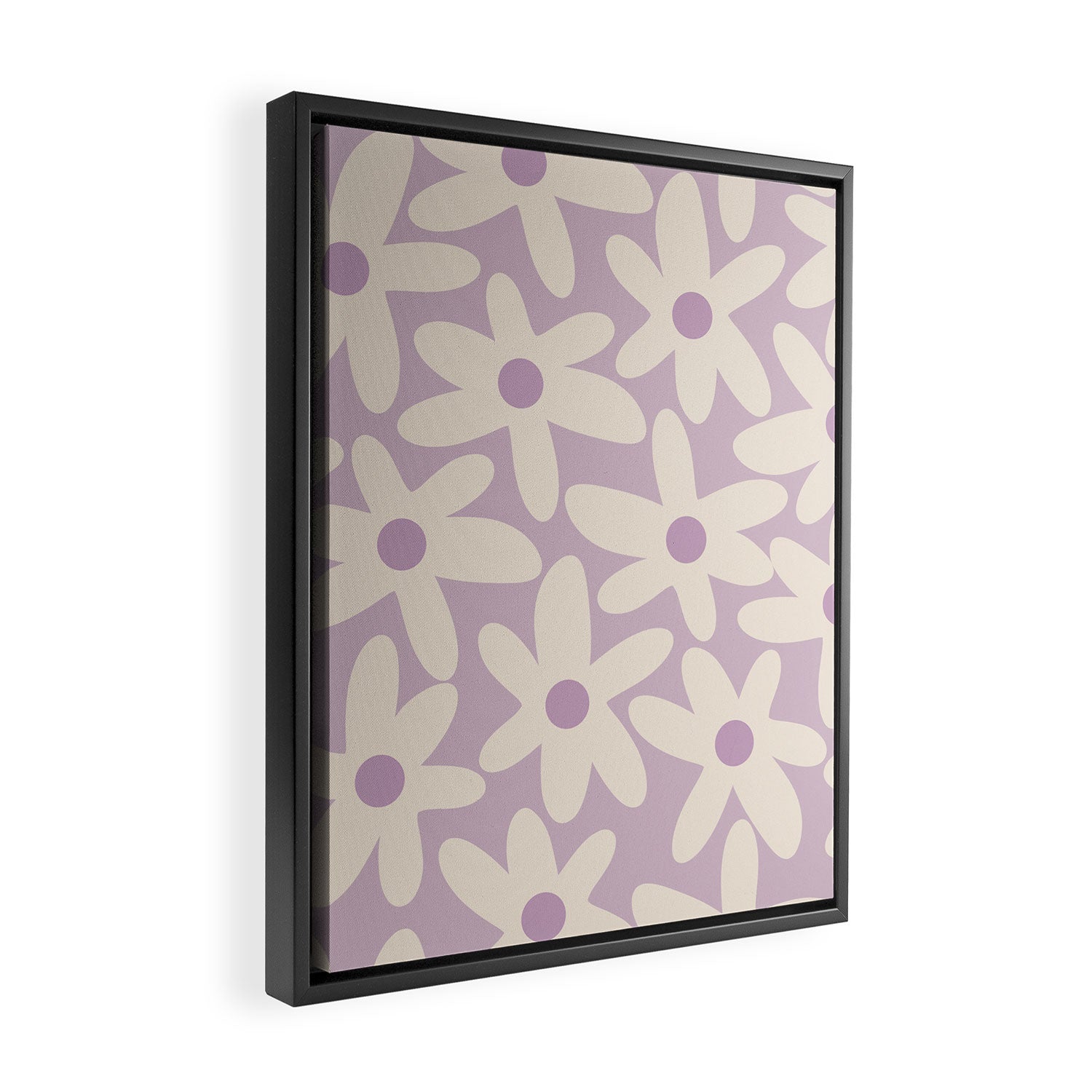 Daisy Time Retro Floral Pattern in Lavender Cream Framed Canvas Print Gallery Image 2