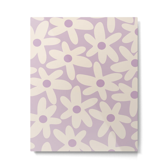 Daisy Time Retro Floral Pattern in Lavender Cream Metal Print Gallery Image 1