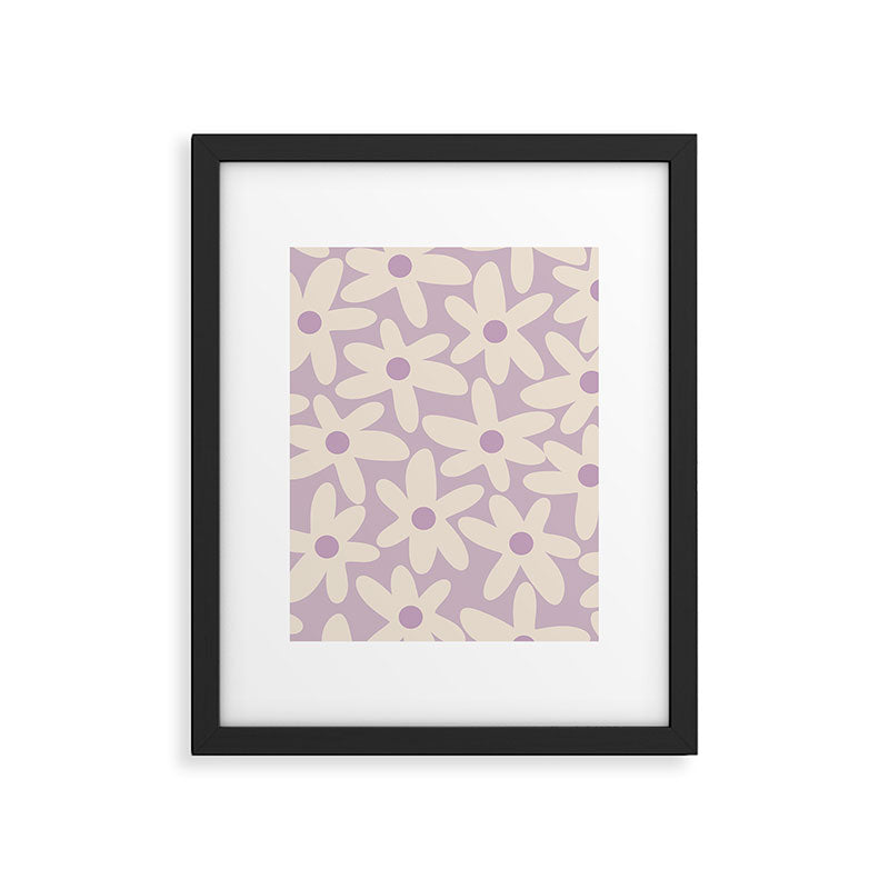 Daisy Time Retro Floral Pattern in Lavender Cream Framed Art Print Gallery Image 6