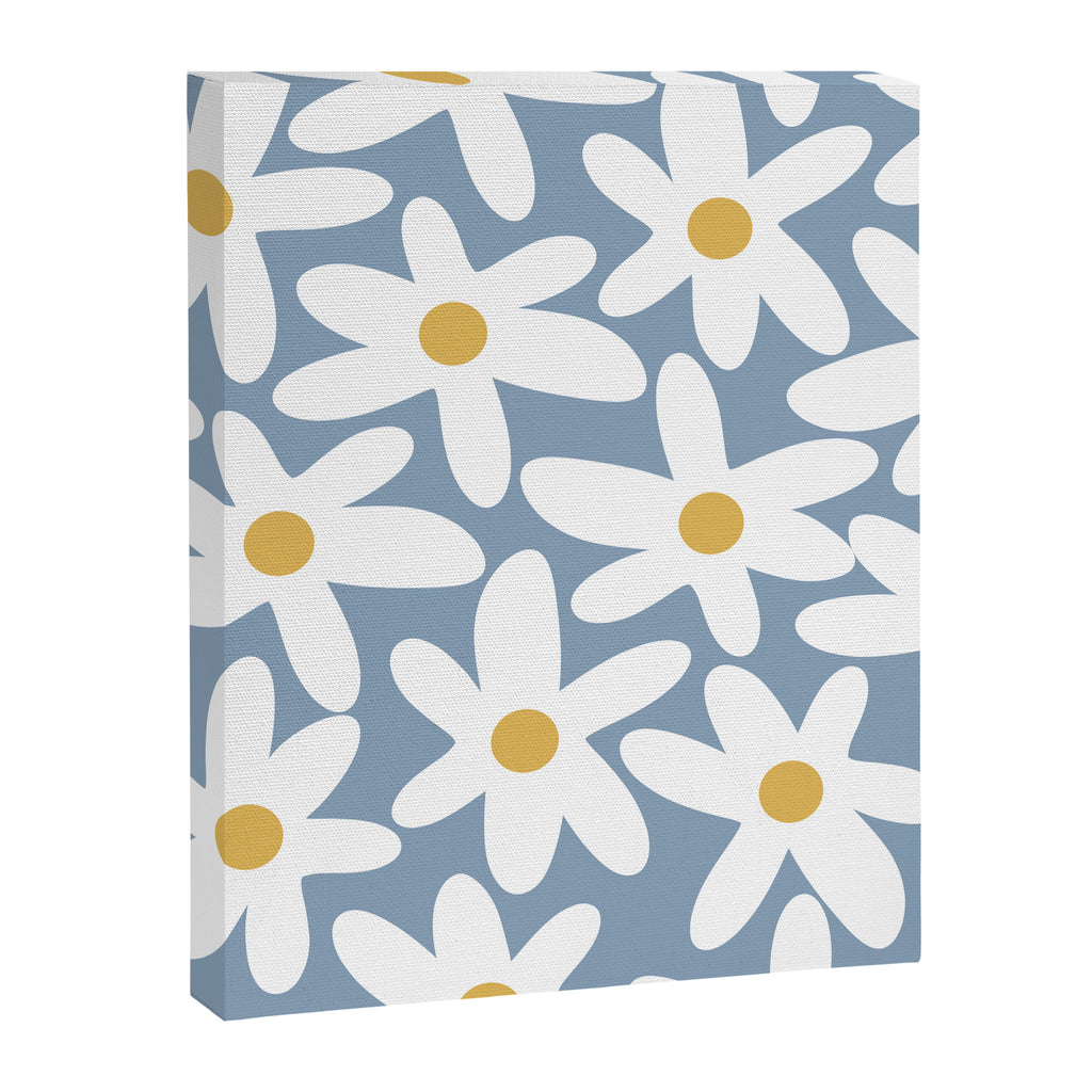 Daisy Time Retro Floral Pattern in Light Blue, White, and Mustard Canvas Print Gallery Image 8