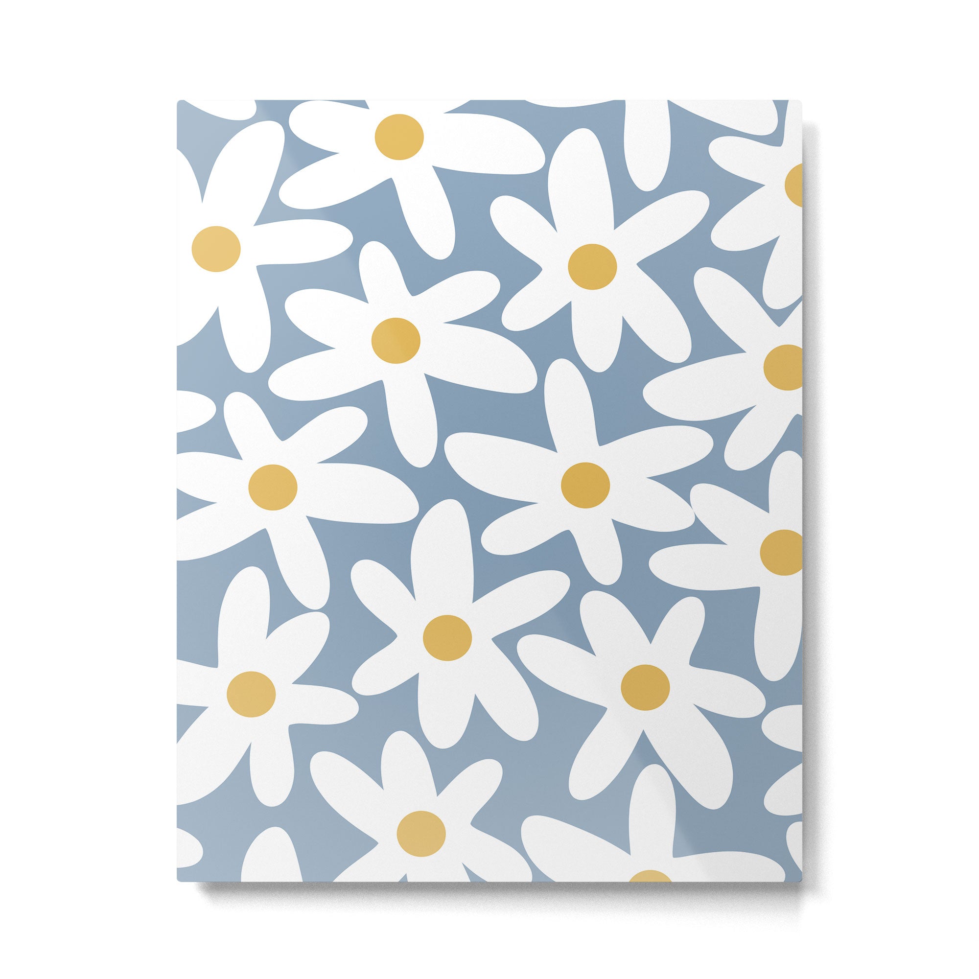 Daisy Time Retro Floral Pattern in Light Blue, White, and Mustard Metal Print Gallery Image 6