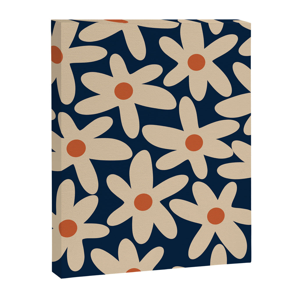 Daisy Time Retro Floral Pattern in Midcentury Blue Orange Beige Canvas Print Gallery Image 8
