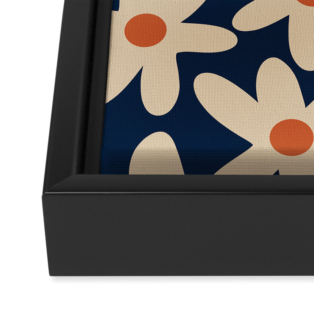 Daisy Time Retro Floral Pattern in Midcentury Blue Orange Beige Framed Canvas Print Gallery Image 3