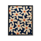Daisy Time Retro Floral Pattern in Midcentury Blue Orange Beige Framed Canvas Print Gallery Image 8