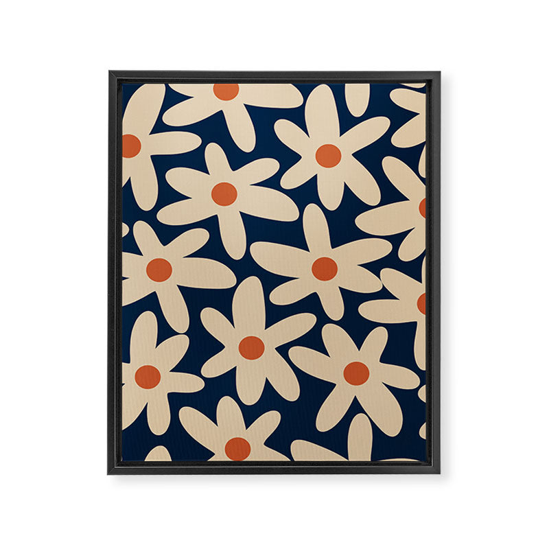 Daisy Time Retro Floral Pattern in Midcentury Blue Orange Beige Framed Canvas Print Gallery Image 8