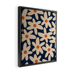 Daisy Time Retro Floral Pattern in Midcentury Blue Orange Beige Framed Canvas Print Gallery Image 2