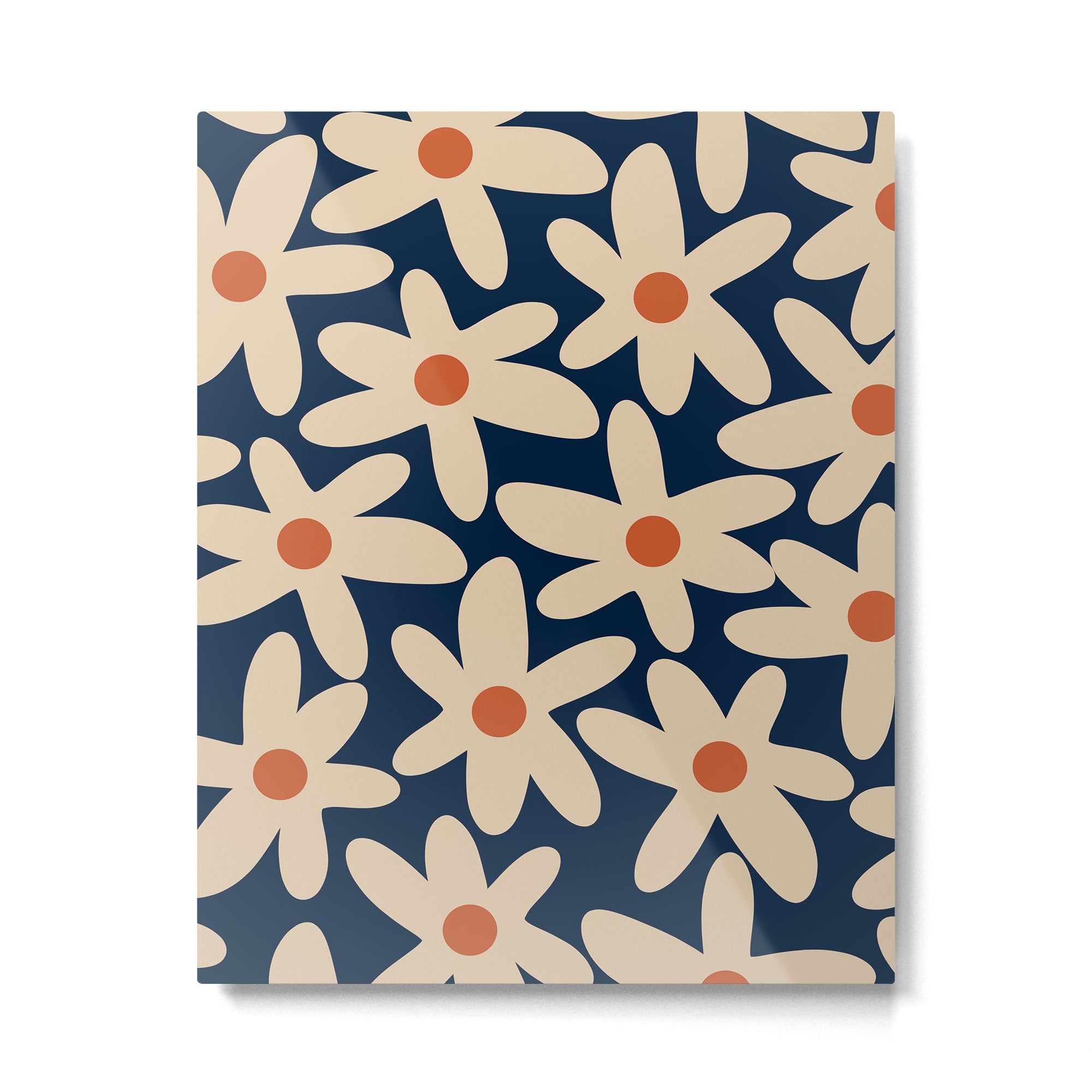 Daisy Time Retro Floral Pattern in Midcentury Blue Orange Beige Metal Print Gallery Image 6