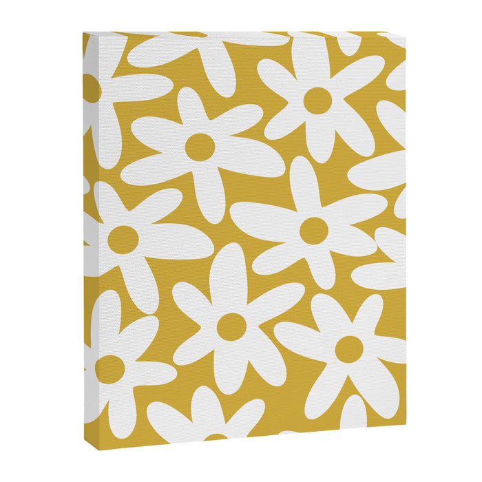 Daisy Time Retro Floral Pattern in Mustard and White Canvas Print Gallery Image 1