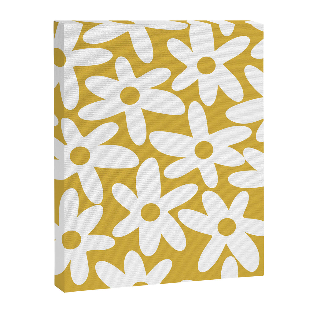 Daisy Time Retro Floral Pattern in Mustard and White Canvas Print Gallery Image 8